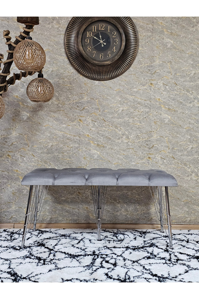 ZAFİR Metal Krom Tel Ayaklı 100 cm Puf Bench - Puf - Bench - Oturak - Mutfak Oturağı - Antre Oturağı