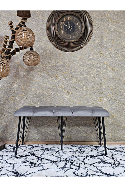 ZAFİR Metal Siyah Tel Ayaklı 100 cm Puf Bench - Puf - Bench - Oturak - Mutfak Oturağı - Antre Oturağı
