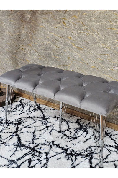 ZAFİR Metal Krom Tel Ayaklı 100 cm Puf Bench - Puf - Bench - Oturak - Mutfak Oturağı - Antre Oturağı