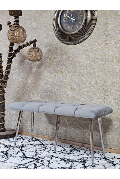 ZAFİR Krom Metal Yeşil Oturaklı Sivriltme Ayaklı Babyface Puf & Bench & Oturak