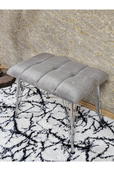 ZAFİR Metal Krom Tel Ayaklı 60 cm Puf Bench - Puf - Bench - Oturak - Mutfak Oturağı - Antre Oturağı