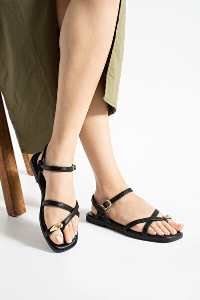 Moda Devrin Чорні босоніжки з кільцем