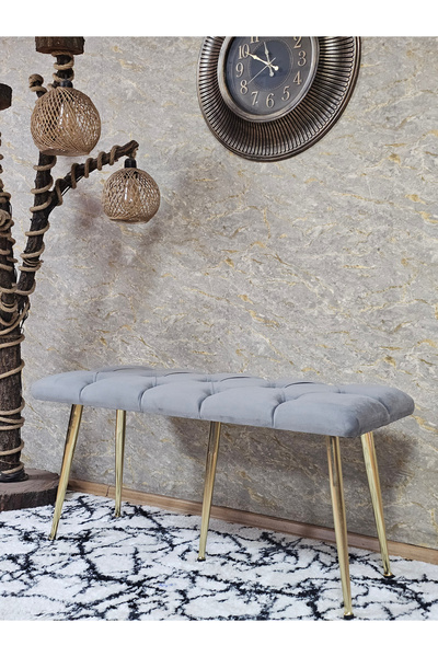 ZAFİR Gold Metal Yeşil Oturaklı Sivriltme Ayaklı Babyface Puf & Bench & Oturak