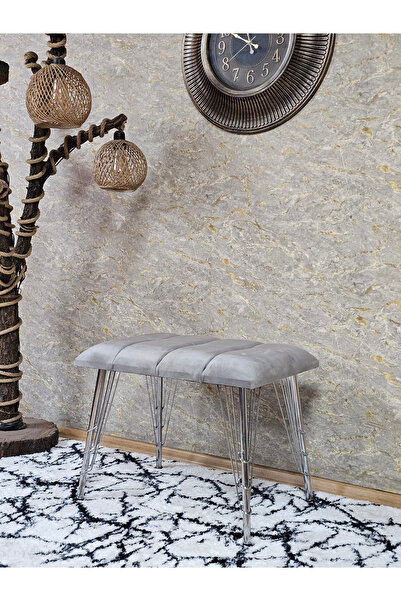 ZAFİR Metal Krom Tel Ayaklı 60 cm Puf Bench - Puf - Bench - Oturak - Mutfak Oturağı - Antre Oturağı