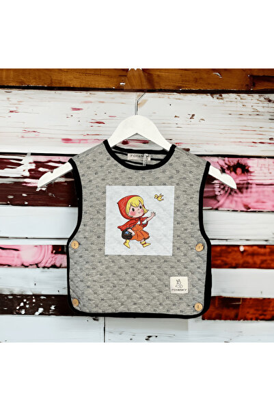 Fox&Sky Baby Girl Cotton Vest – Little Red Riding Hood Printed • Wooden Buttons |   Fox&Sky