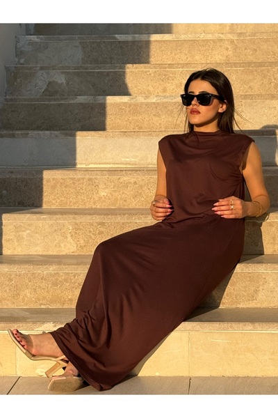 ENDAMIM Yarım Yaka Kolsuz Rahat Kalıp Esnek Penye Kumaş Elbise Astarı/ Içlik