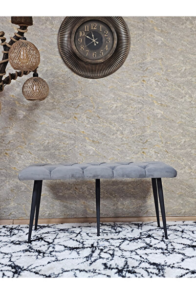 ZAFİR Siyah Boyalı Siyah Oturaklı Metal Sivriltme Ayaklı Babyface Puf & Bench & Oturak