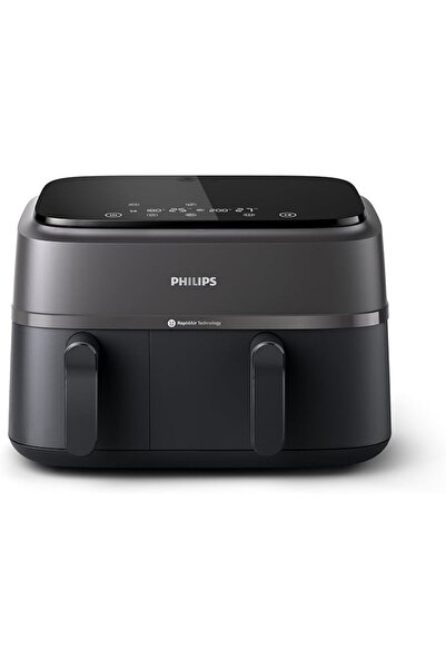 Philips مقلاة هوائية مزدوجة السلة من سلسلة 3000 - 2750 واط، سعة 9 لتر، أسود -...