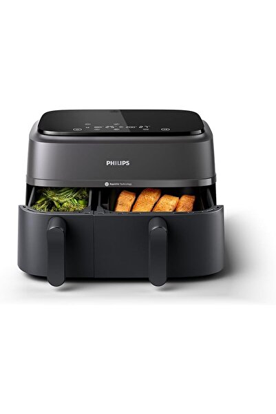 Philips مقلاة هوائية مزدوجة السلة من سلسلة 3000، NA350/B/09، سعة 9 لتر، خيار ممتاز، ممتاز، مُحسّن لمحركات البحث، أسود
