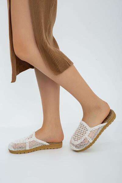 Moda Devrin Λευκές κλειστές ψάθινες παντόφλες εξωτερικού χώρου και σπιτιού