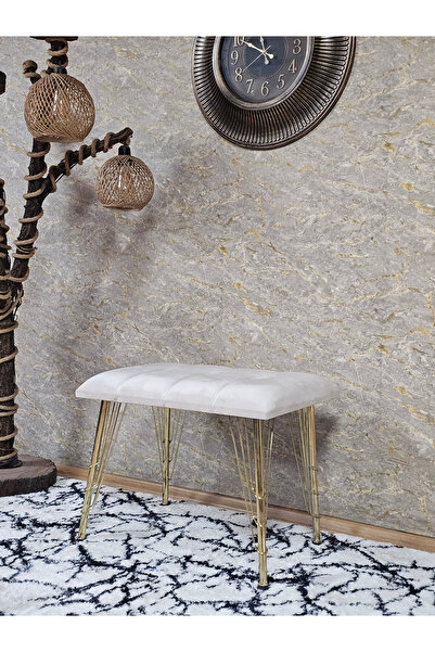 ZAFİR Metal Gold Tel Ayaklı 60 cm Puf Bench - Puf - Bench - Oturak - Mutfak O...