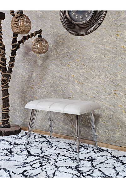 ZAFİR Metal Krom Tel Ayaklı 60 cm Puf Bench - Puf - Bench - Oturak - Mutfak O...