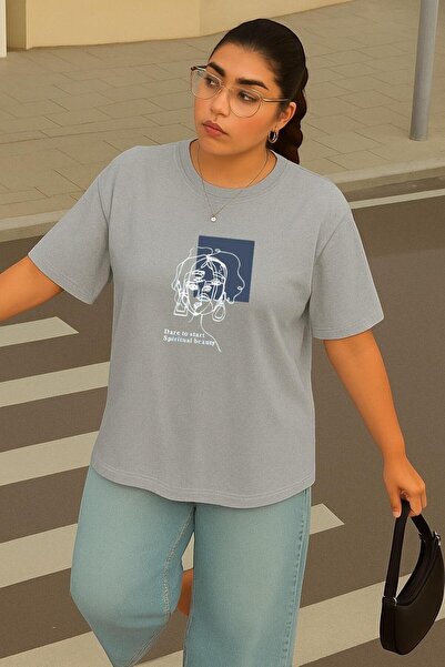 BENROMA تي شيرت مطبوع للجنسين مقاس كبير