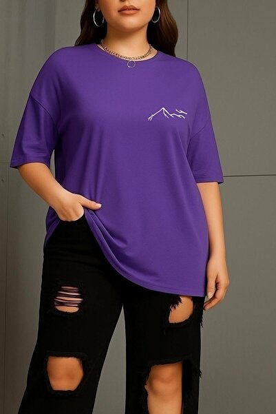 BENROMA Büyük Beden Dağ Baskılı Unisex Tişört