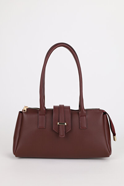 NOTHING Women's Gold Accessory Detailed Burgundy Hand and Shoulder Baguette Bag Raya