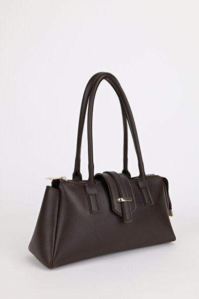 NOTHING Women's Gold Accessory Detailed Brown Hand and Shoulder Baguette Bag Raya