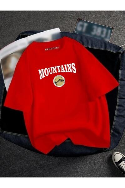 E-ROMA Tricou unisex cu imprimeu de munte supradimensionat