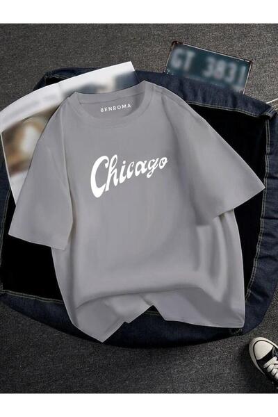 BENROMA Oversized Chicago Printed Unisex T-Shirt Printed