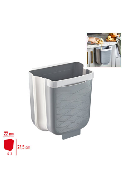 Vovikon Folding Gray 6 Liter under Counter Trash Can with Hanger Practical Cook Trash Can