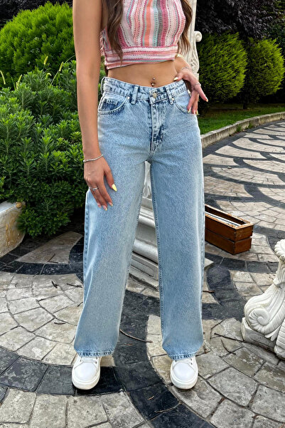 BİKELİFE Light Blue Snow Wash High Waist Wide Leg Jeans