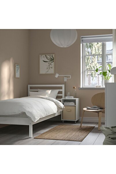 IKEA Masif çam ağacı tek kişilik karyola, beyaz vernikli, Uzunluk: 209 cm  Genişlik: 98 cm