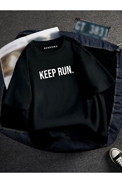 BENROMA Tricou unisex oversize Keep Run imprimat