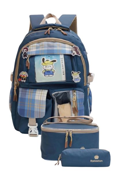 Bliss Σχολική τσάντα Navy Blue Kawaii Κορεατικού στυλ Σακίδιο πλάτης για κορίτσια και αγόρια με αξεσουάρ