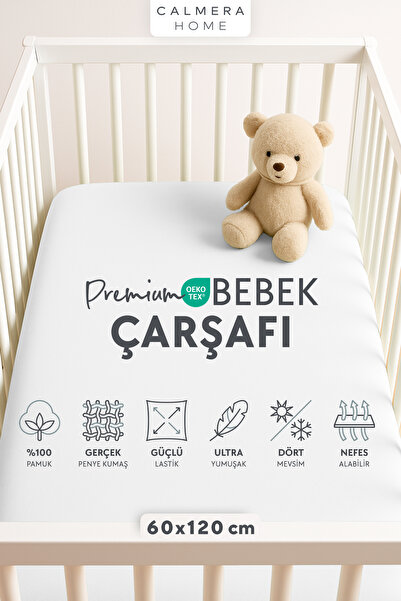 Calmera %100 Pamuk Penye Lastikli Bebek Çarşafı | 60 x 120 cm | Park Yatak - ...