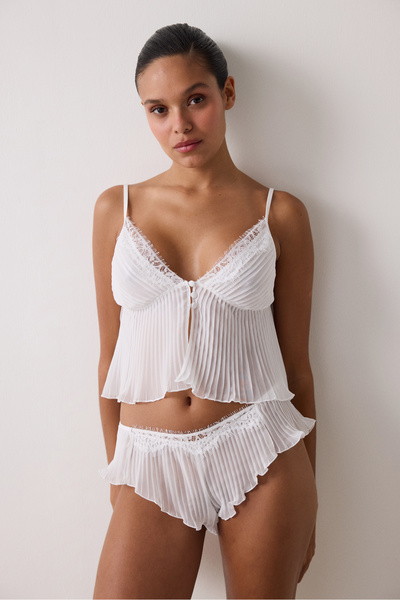 Penti Off-White V-Neck Pleated Chiffon Tank Top