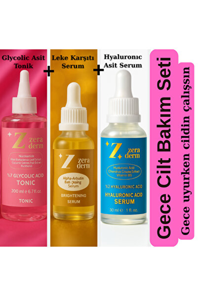 Lurji 3’lü Gece Cilt Yenileme Seti | Glikolik Tonik + Leke Serumu + Hyaluronik Asit