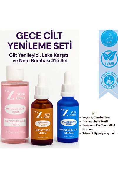 Lurji 3’lü Gece Cilt Yenileme Seti | Glikolik Tonik + Leke Serumu + Hyaluroni...