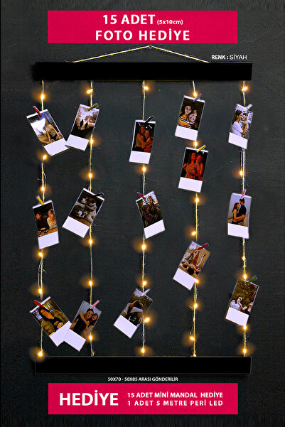 yhfoto İpli Mandallı Ledli Fotoğraf Çerçevesi - ışıklı Çerçeve - Anı Çerçevesi