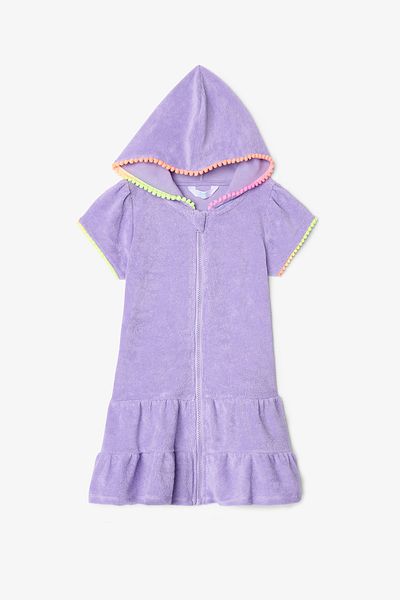 Penti Lila Mädchen-Sweatshirt mit Pastell-Reißverschluss und kurzen Ärmeln aus Frottee-Kaftan