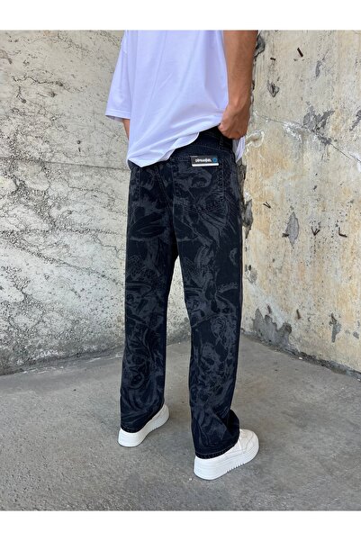 DİFRANSEL Erkek Baskılı Siyah Baggy Pantolon