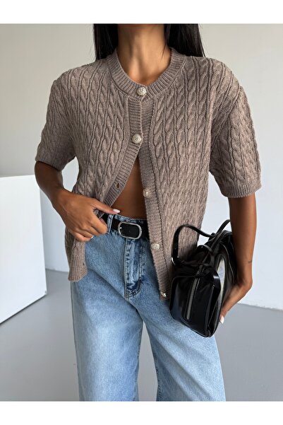 Serenay Atelier Γυναικεία πλεκτά με κοντό μανίκι Crew Neck Hair Knit