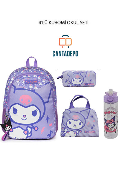 kuromi ÇANTADEPO 4 LÜ OKUL SETİ(termoslu beslenme- çift göz kalemlik-Çanta- s...