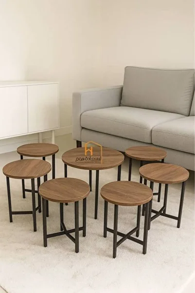 Al Saada Home Limited Quantity Service Table Set Wood 6+1 - Brown