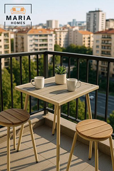 MARIA HOMES Beige Square Side Table with Slatted Top and Tapered Legs