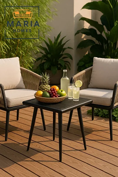 MARIA HOMES Black Square Outdoor Table with Slatted Top and Tapered Legs-size 75*70*70CM