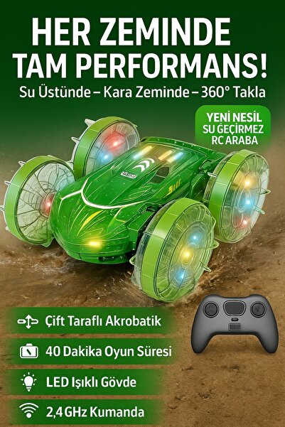 Pshoplay Su Geçirmez 360° Takla Atan Şarjlı RC Araba – LED Işıklı Çift Taraflı Uzaktan Kumandalı Araç