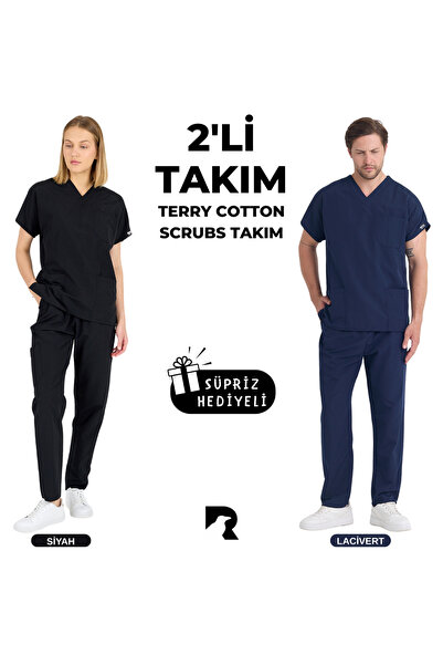KARGA ÜNİFORMA 2' Lİ TAKIM FORMA - Unisex Yarasa Kol Hemşire Ve Doktor Formas...