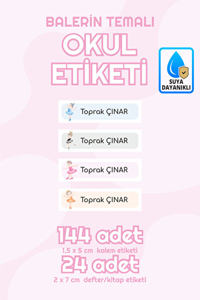 Serisan Balerin Temalı Isimli Okul Etiketi Defter Kitap Kalem Sticker Seti