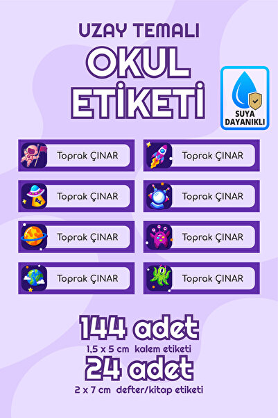 Basamak Uzay Temalı Isimli Okul Etiketi Defter Kalem Etiket Seti