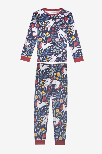 Penti Blaues Pyjama-Set für Mädchen mit dunklem Wald