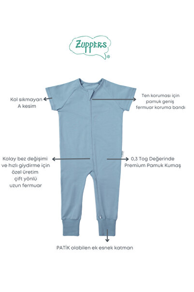 Zuppers Ice Blue Children's Summer Sleeping Bag - Short Sleeve, 0.3 Tog