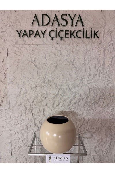 ADASYA ÇİÇEK Fiber Krem Küre 35 Cm Yuvarlak Saksı