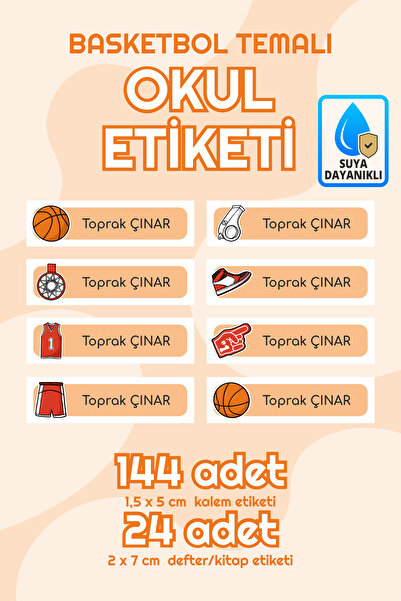 Serisan Basketbol Temalı Isimli Okul Etiketi Defter Kalem Kitap Sticker Seti
