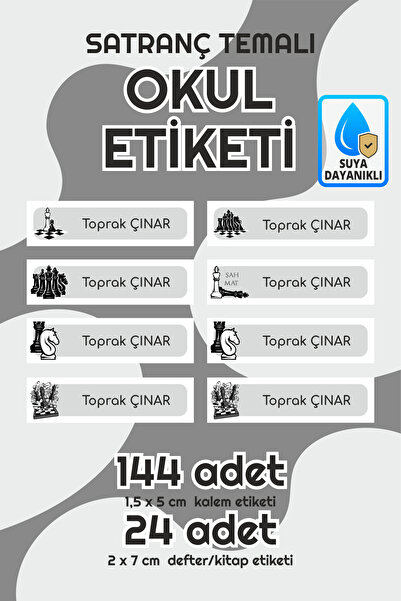 Serisan Satranç Temalı İsimli Okul Etiketi Defter Kalem Kitap Sticker Seti