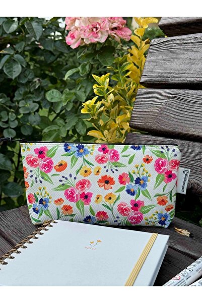 pamukcanta Çiçekli büyük boy kalemlik yıkanabilir 22x12 ölçülerinde körüklü m...