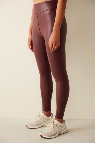 Penti Θερμικό κολάν Claret Red Extra High Waist Leather look με μήκος στον αστράγαλο